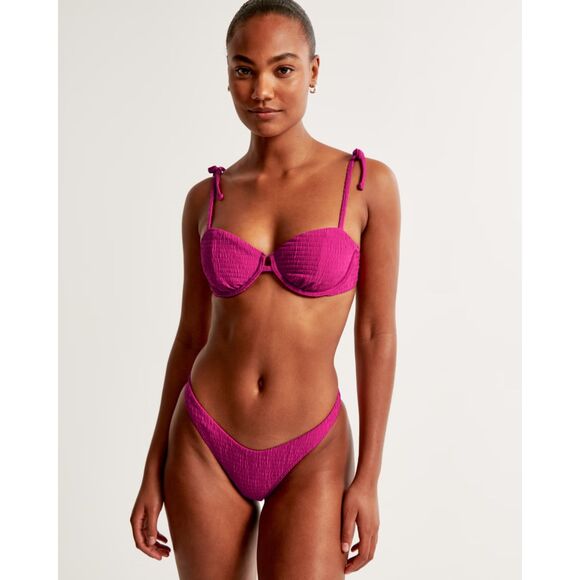 Abercrombie & Fitch Cheeky Smocked Bikini Bottom in Fuchsia Pink size M NWT - Picture 10 of 12